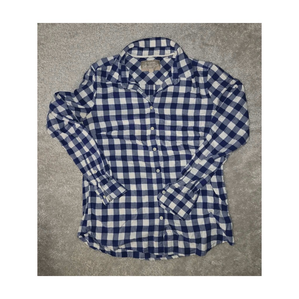 Banana Republic Button Down Shirt Navy White Gingham Soft Wash Cotton Women XS‎ - Picture 4 of 8